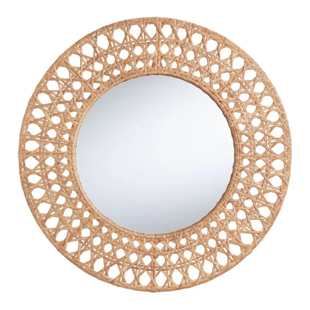 Round Natural Cane Woven Wall Mirror